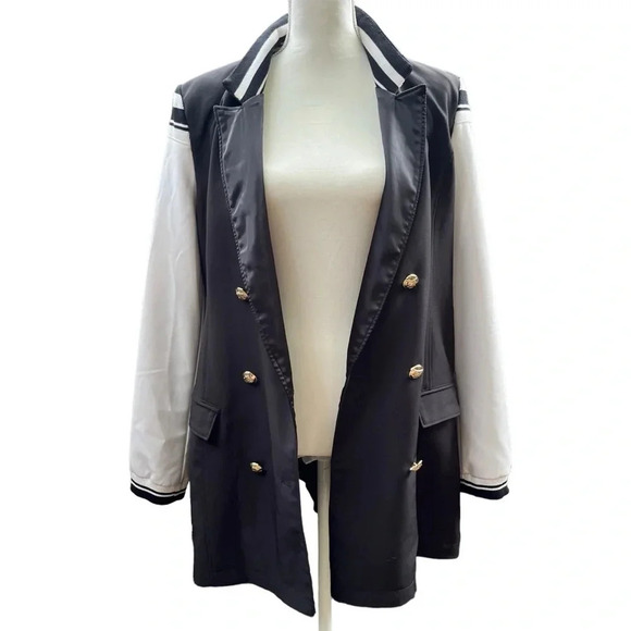 Azalea Wang NWOT Varsity-New Double Breasted Black and White Blazer Jacket SZ XL - Picture 4 of 13